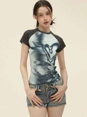 Retro Graffiti Print Raglan T-Shirt Set-Up