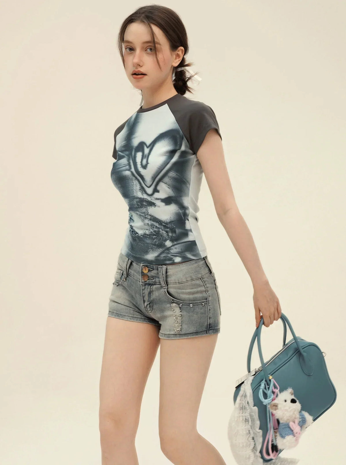 Retro Graffiti Print Raglan T-Shirt Set-Up