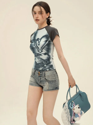 Retro Graffiti Print Raglan T-Shirt Set-Up