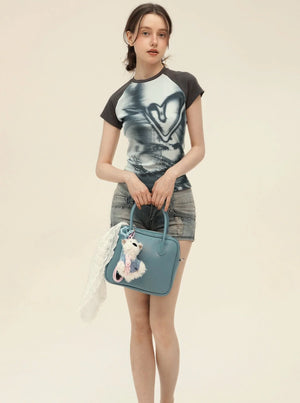 Retro Graffiti Print Raglan T-Shirt Set-Up