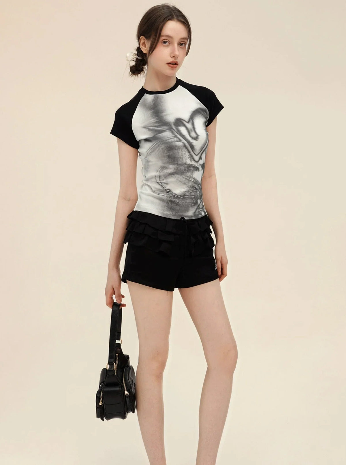 Retro Graffiti Print Raglan T-Shirt Set-Up