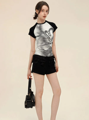 Retro Graffiti Print Raglan T-Shirt Set-Up
