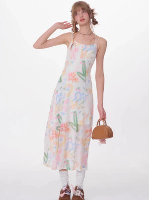 Retro Graffiti Print Slip Dress