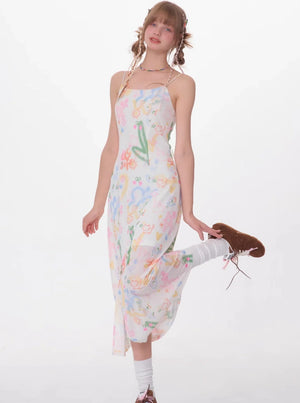 Retro Graffiti Print Slip Dress