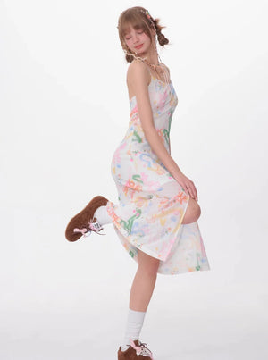 Retro Graffiti Print Slip Dress