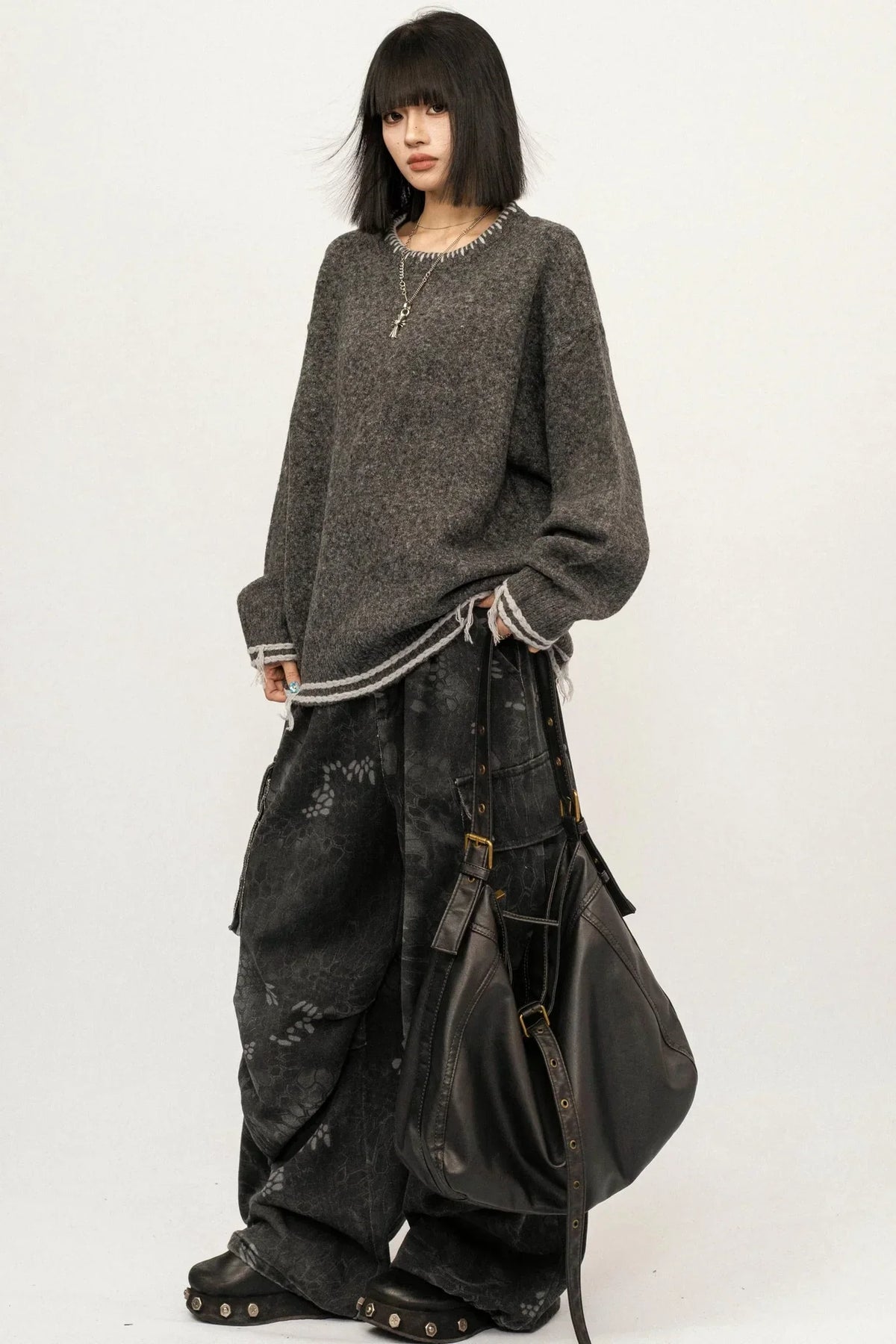 Retro Gray Knitwear Sweater