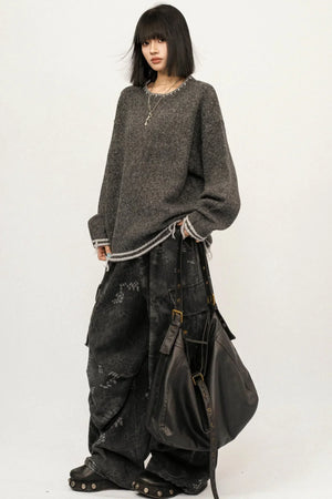 Retro Gray Knitwear Sweater
