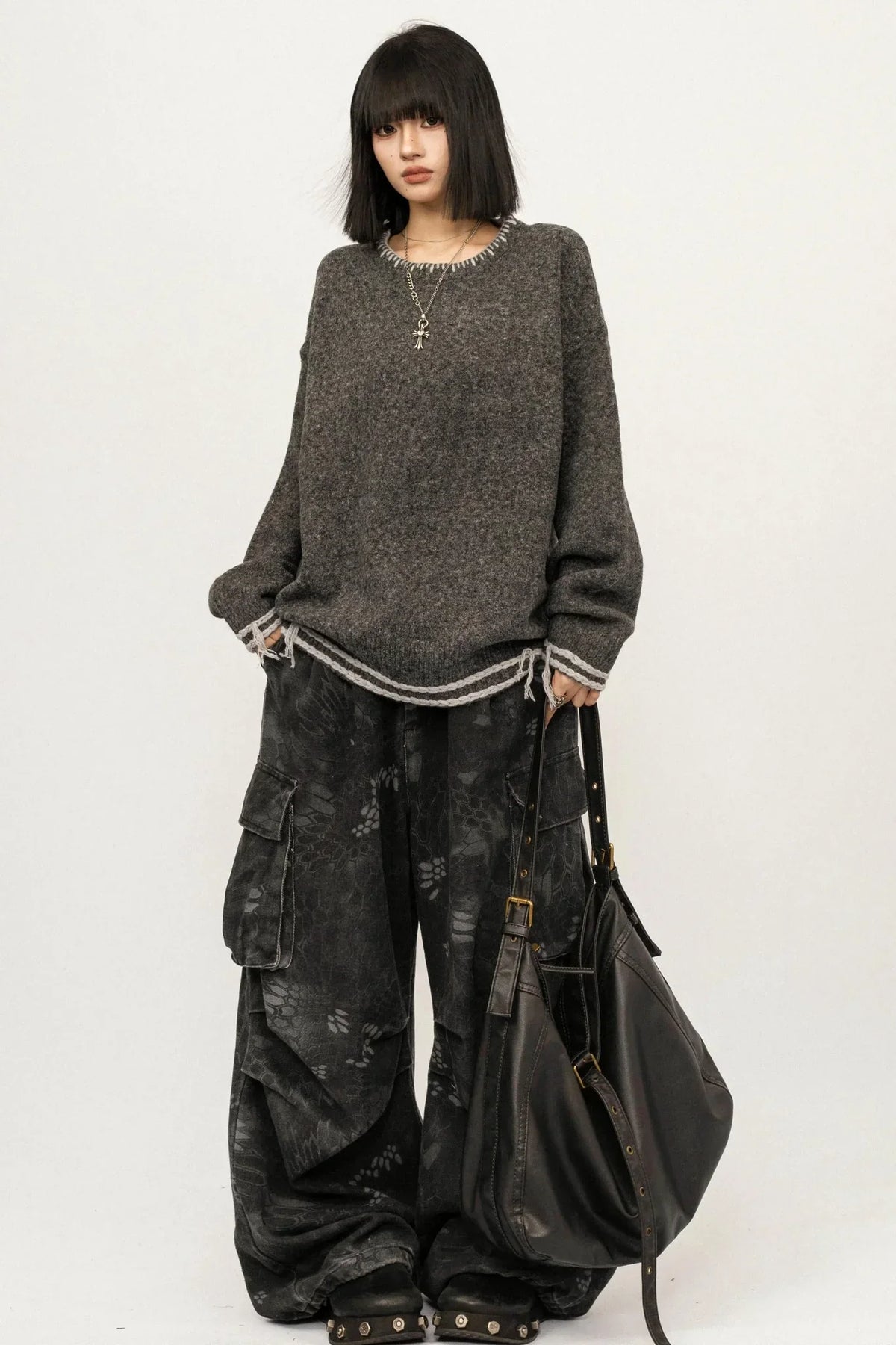Retro Gray Knitwear Sweater