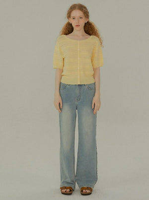 Retro Half-Sleeve Knitted Top