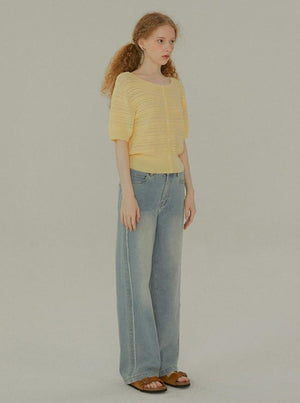 Retro Half-Sleeve Knitted Top