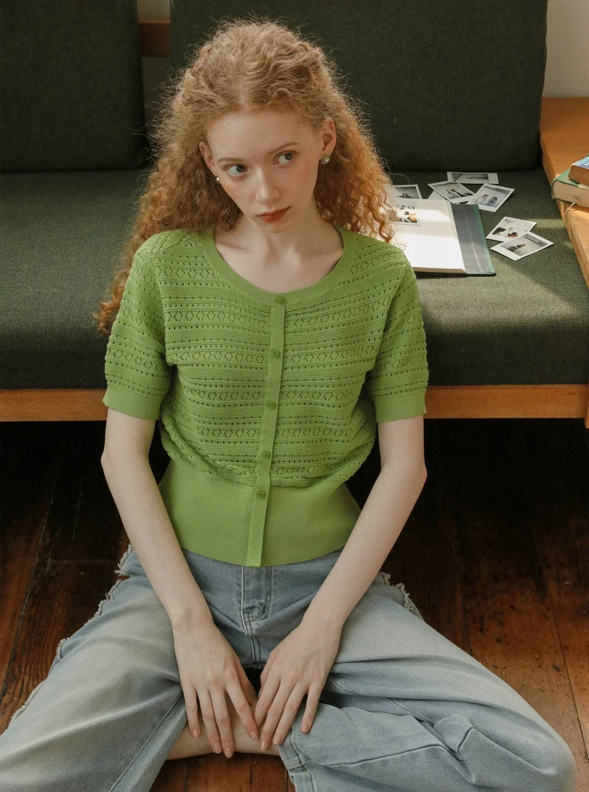 Retro Half-Sleeve Knitted Top