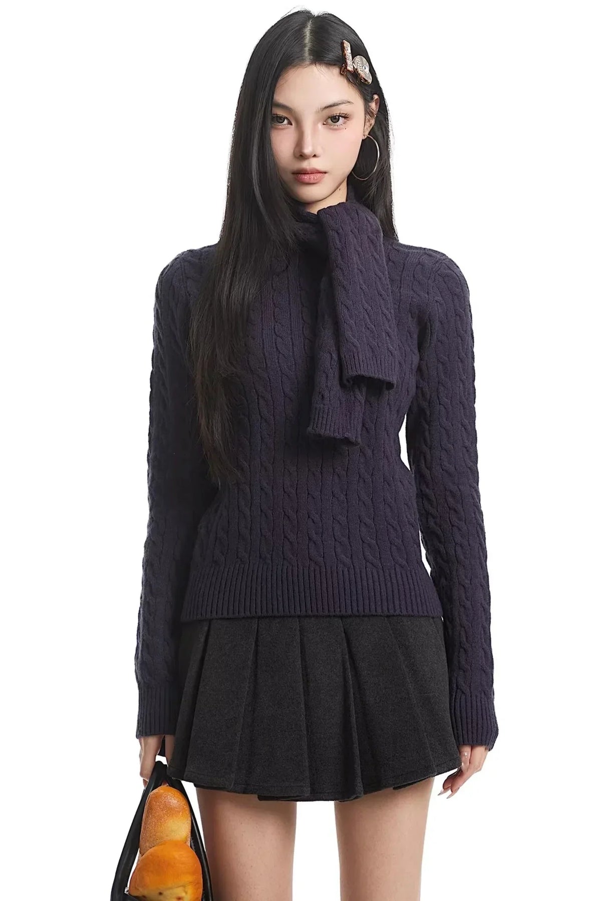 Retro High-Neck Knit Sweater