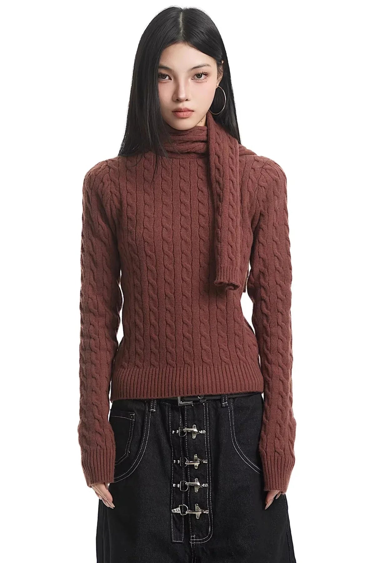 Retro High-Neck Knit Sweater