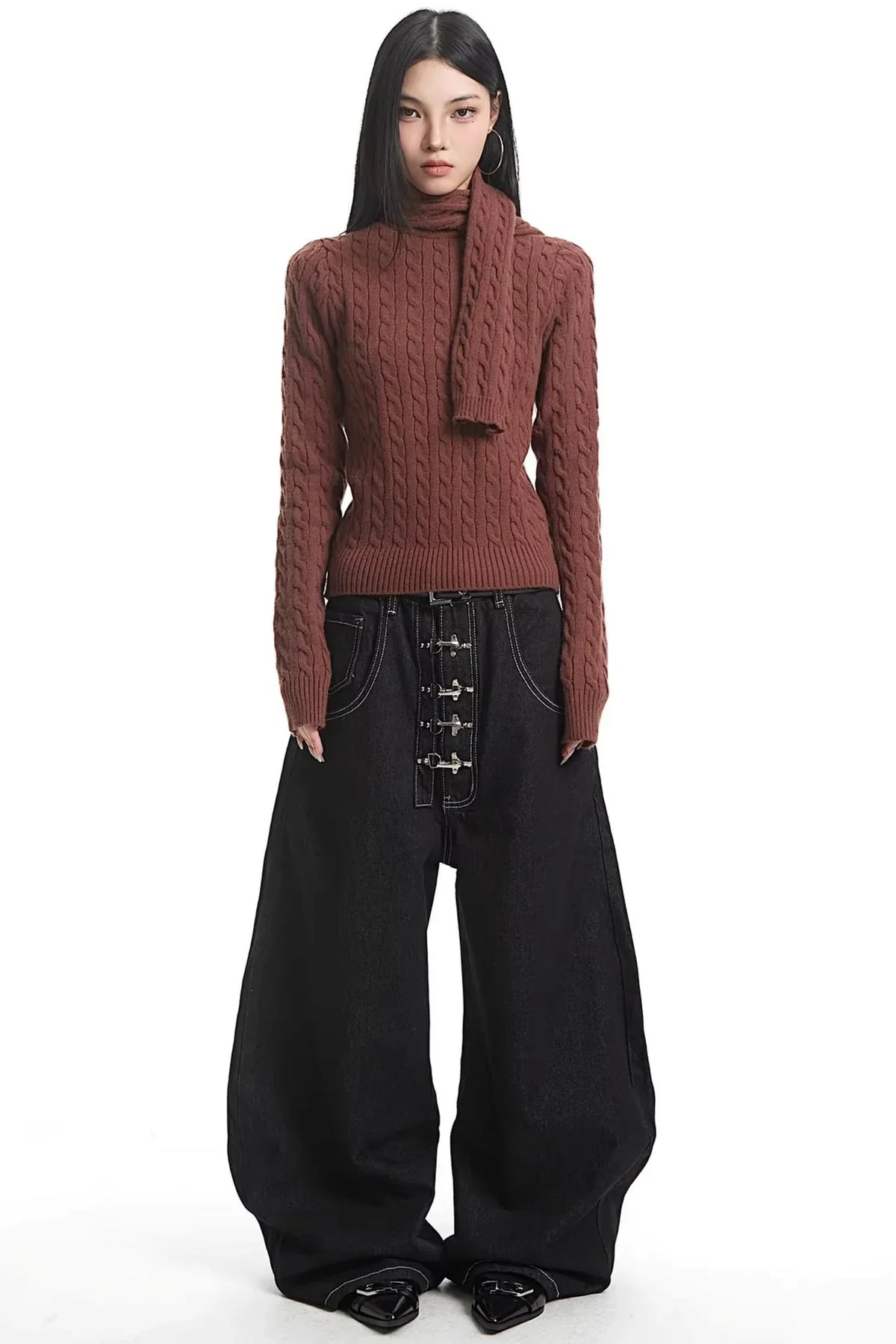 Retro High-Neck Knit Sweater