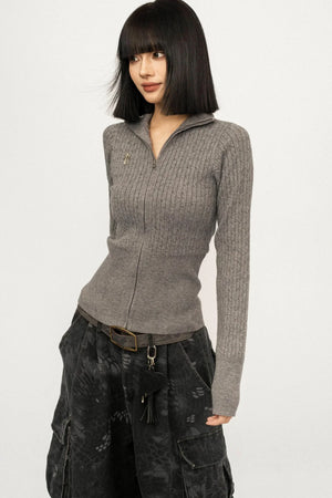 Retro High-Neck Knit Top