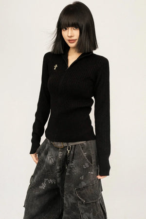 Retro High-Neck Knit Top