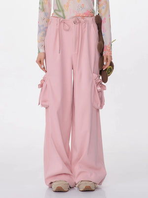 Retro High Waist Bow Pocket Pants