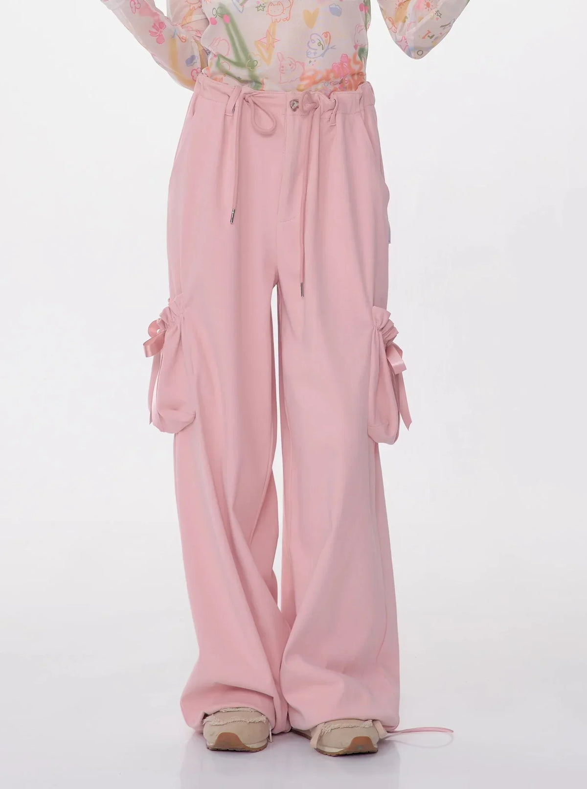 Retro High Waist Bow Pocket Pants