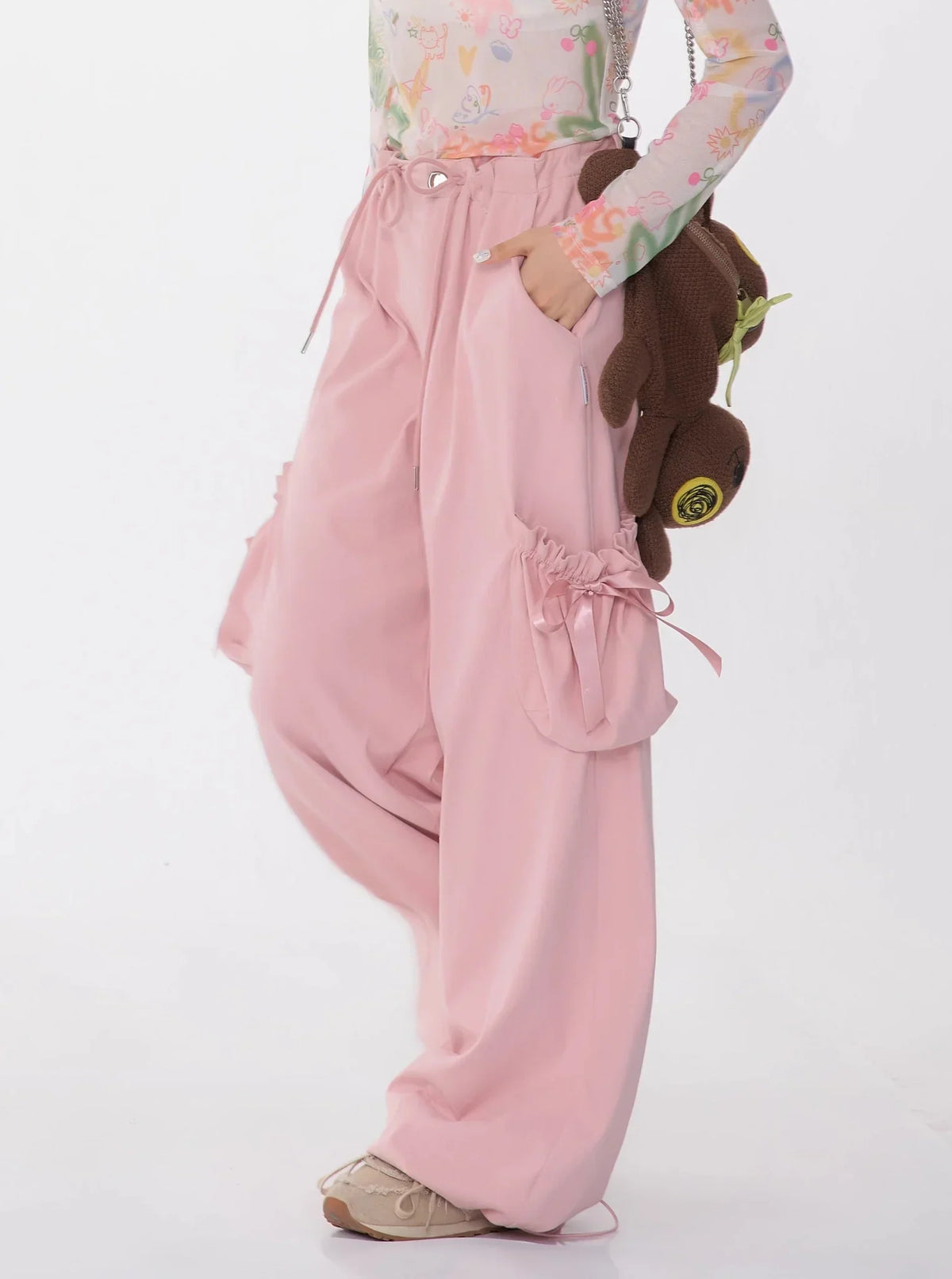 Retro High Waist Bow Pocket Pants