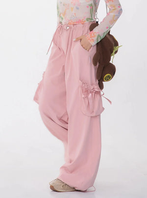 Retro High Waist Bow Pocket Pants