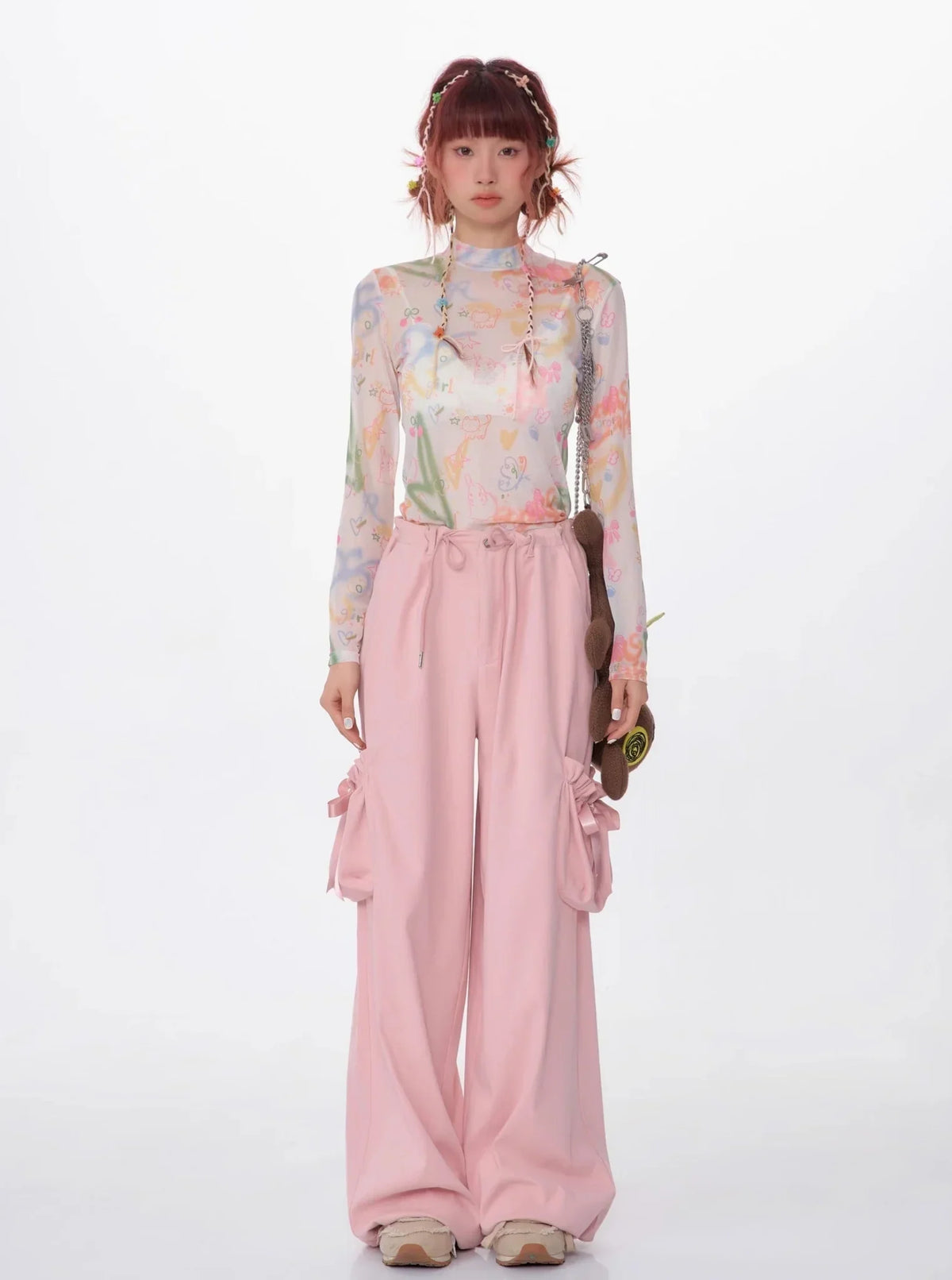 Retro High Waist Bow Pocket Pants