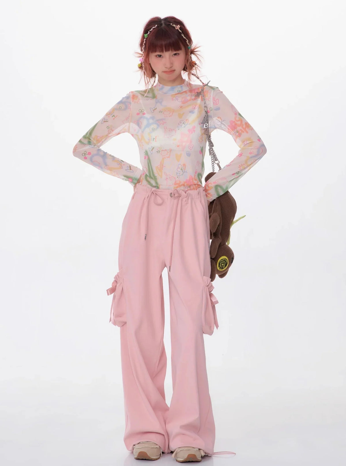 Retro High Waist Bow Pocket Pants