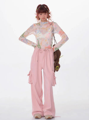 Retro High Waist Bow Pocket Pants