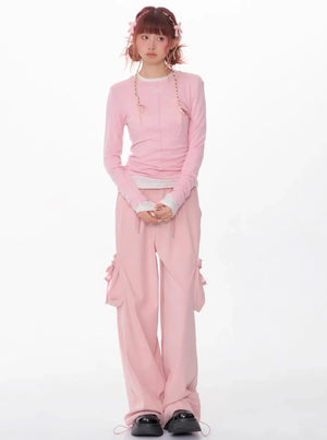 Retro High Waist Bow Pocket Pants