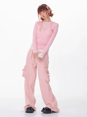Retro High Waist Bow Pocket Pants
