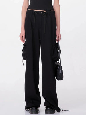 Retro High Waist Bow Pocket Pants