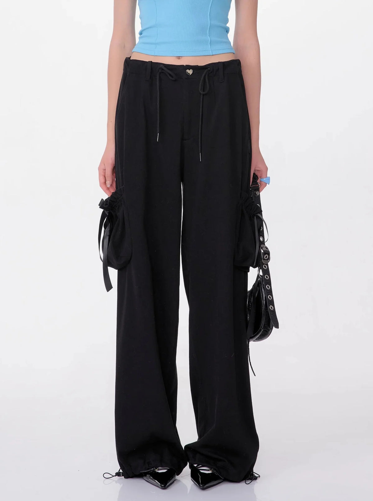 Retro High Waist Bow Pocket Pants