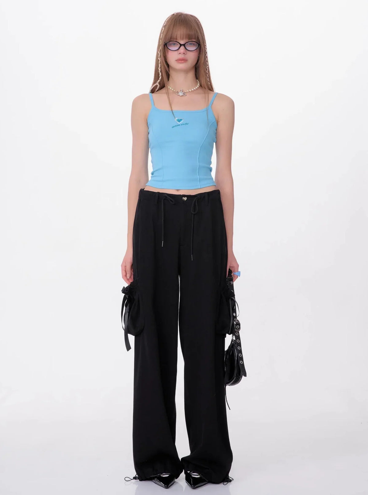 Retro High Waist Bow Pocket Pants