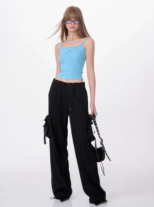 Retro High Waist Bow Pocket Pants