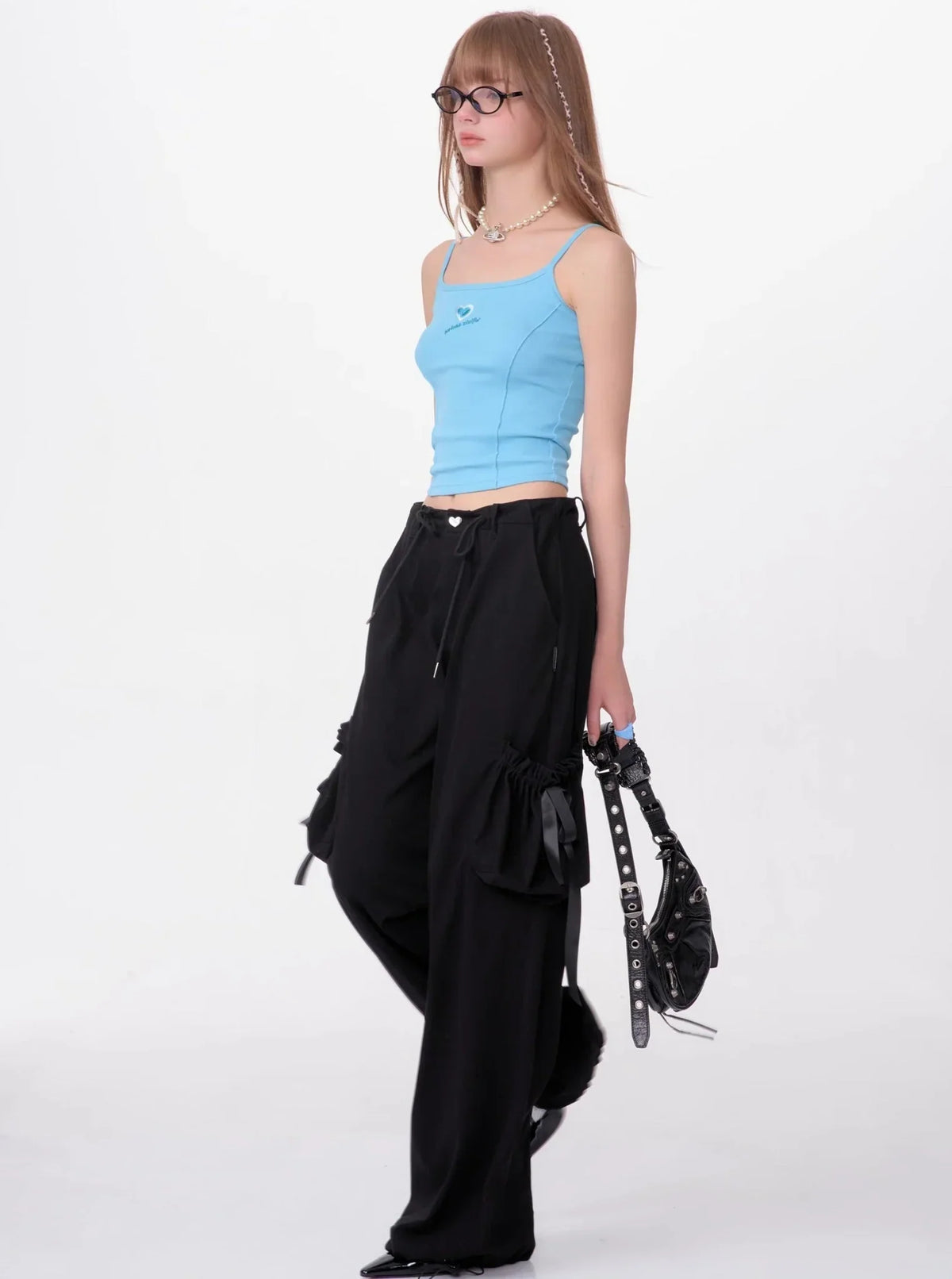 Retro High Waist Bow Pocket Pants