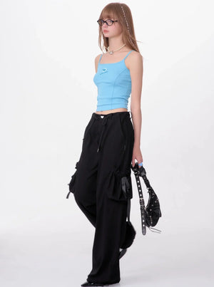 Retro High Waist Bow Pocket Pants