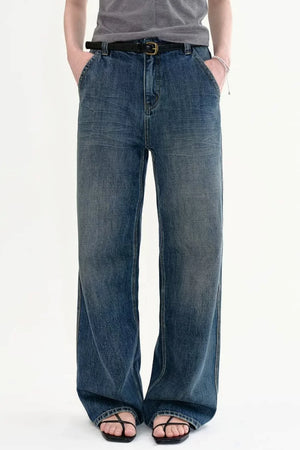 Retro High-Waisted Washed Wide-Leg Jeans