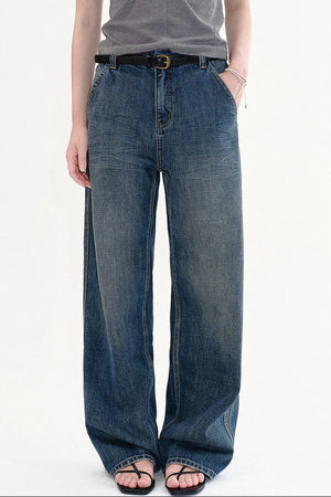 Retro High-Waisted Washed Wide-Leg Jeans