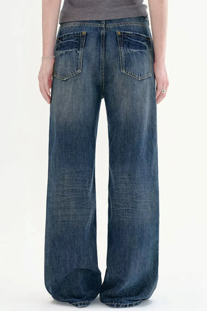 Retro High-Waisted Washed Wide-Leg Jeans