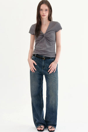 Retro High-Waisted Washed Wide-Leg Jeans