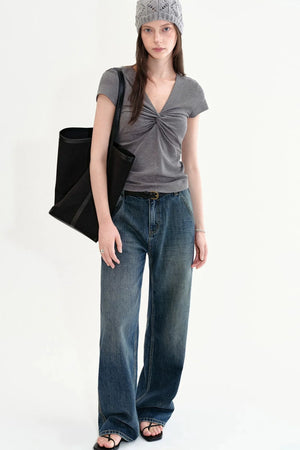 Retro High-Waisted Washed Wide-Leg Jeans