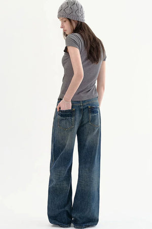 Retro High-Waisted Washed Wide-Leg Jeans