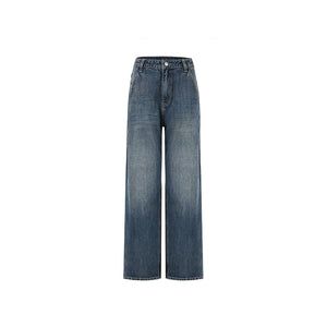 Retro High-Waisted Washed Wide-Leg Jeans