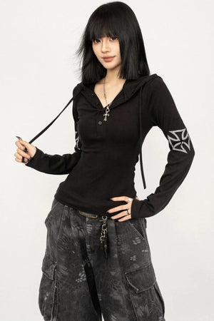 Retro Hooded Black Top