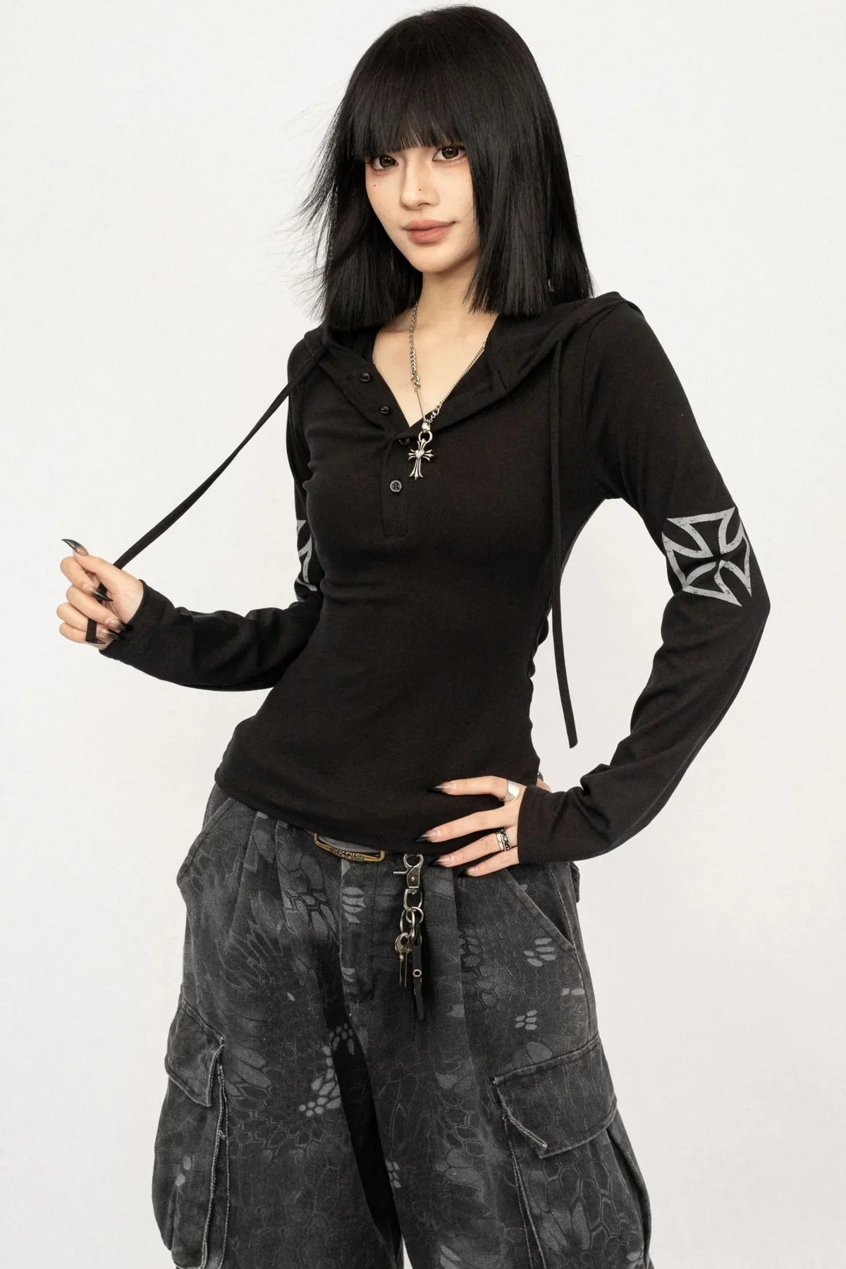 Retro Hooded Black Top