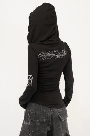 Retro Hooded Black Top