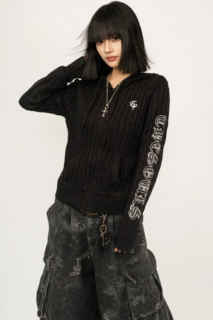 Retro Hooded Knit Cardigan