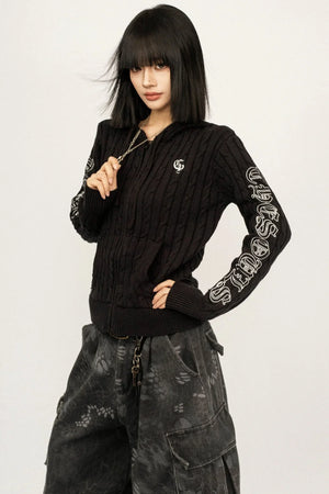 Retro Hooded Knit Cardigan