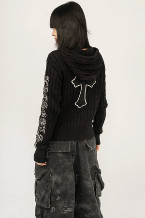 Retro Hooded Knit Cardigan