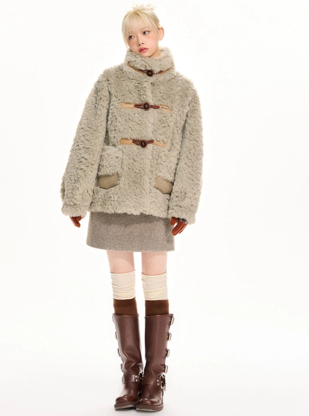 retro horn buckle lamb jacket