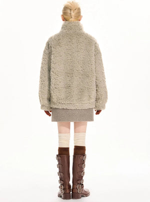 retro horn buckle lamb jacket